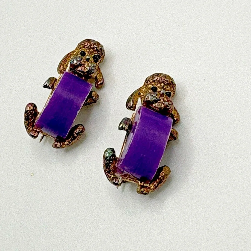 Vintage Dog Brooches Pins Lucite Purple Poodles